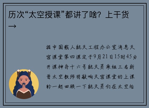 历次“太空授课”都讲了啥？上干货→