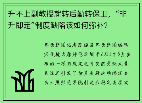 升不上副教授就转后勤转保卫，“非升即走”制度缺陷该如何弥补？