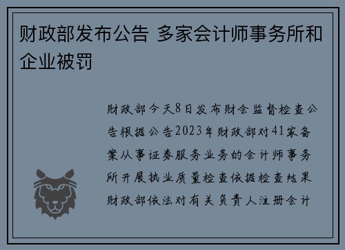 财政部发布公告 多家会计师事务所和企业被罚