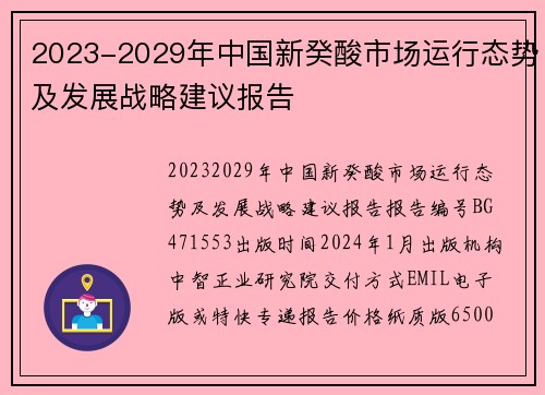 2023-2029年中国新癸酸市场运行态势及发展战略建议报告
