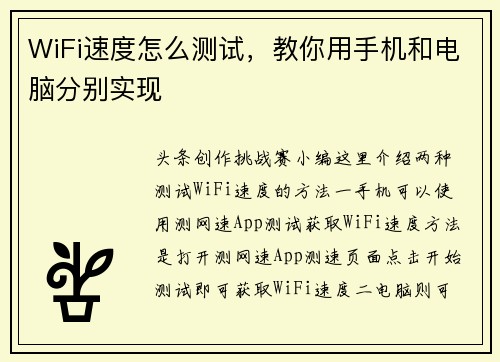 WiFi速度怎么测试，教你用手机和电脑分别实现