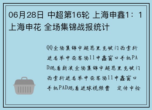 06月28日 中超第16轮 上海申鑫1：1上海申花 全场集锦战报统计