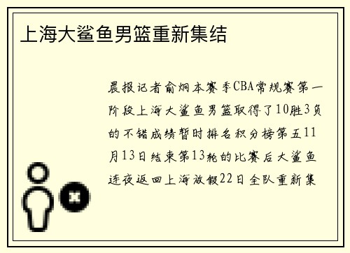 上海大鲨鱼男篮重新集结