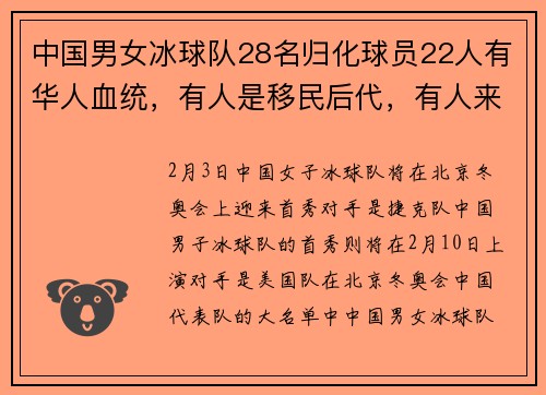 中国男女冰球队28名归化球员22人有华人血统，有人是移民后代，有人来自领养家庭